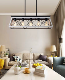 5 Lamps Farmhouse Chandelier Dining Room White