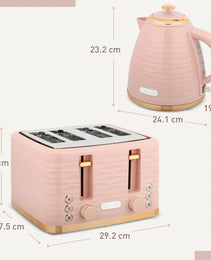 Rose Quartz Collection: 3000W Rapid-Boil Kettle & 4-Slice Ridged Toaster Set