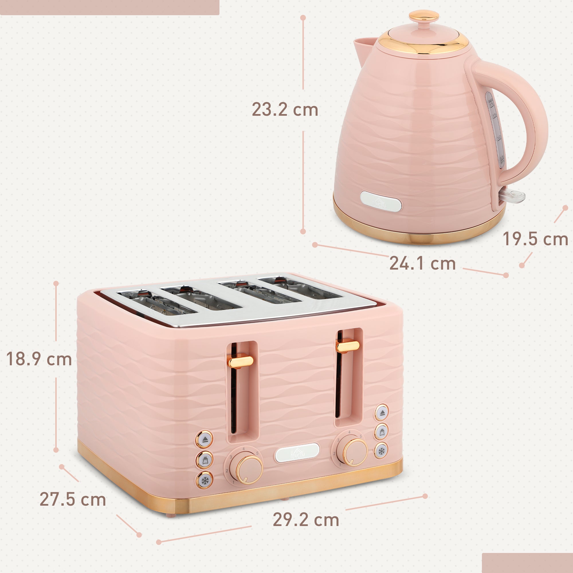 Rose Quartz Collection: 3000W Rapid-Boil Kettle & 4-Slice Ridged Toaster Set