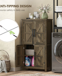 Bathroom Floor Storage Cabinet, Farmhouse Bathroom Cabinet with 4 Doors and Adjustable Shelf, Brown