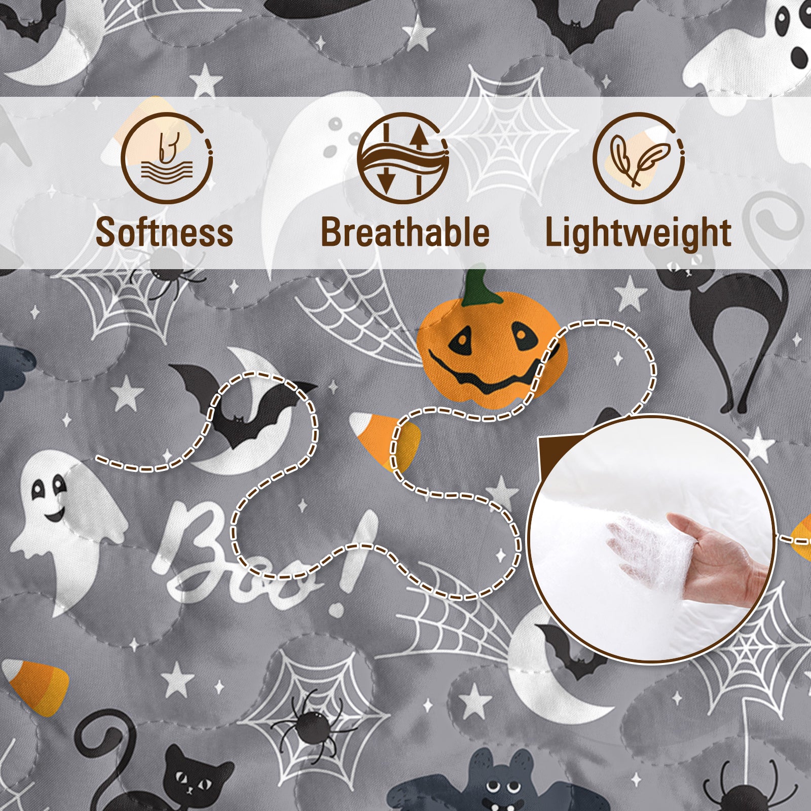 3pcs Halloween Pumpkin Set Comforter Set For Girls Boys Women, Soft Lightweight Halloween Bedding Set 1 Coverlet And 2 Pillowcases