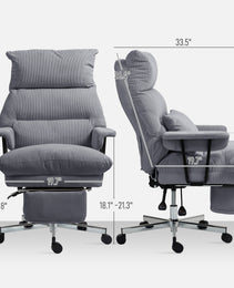Executive Office Chair With Lumbar Support, Footrest, High Back Reclining Overstuffed Desk Chair With, Gray