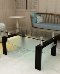 Rectangle Glass Coffee Table, Clear Coffee Table, Modern Side Center Tables For Living Room, Living Room Furniture
