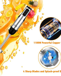 Immersion Blender Handheld, 1100W 5-in-1 Multi-Purpose Hand Blender, 12-Speed Stick Blender, 600ml Beaker, 500ml Chopper, Egg Whisk, Milk Frother, Black