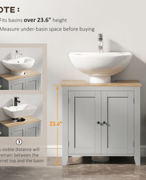 Bathroom Vanities, Pedestal Sink Cabinet With U-Shaped Cut-out And Adjustable Shelf, Gray