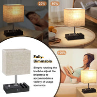 (3 Pack)  Bedside Table Lamp for Bedroom with Dual Fast USB Charging Ports, Fully Dimmable Nightstand Lamps with 2 Phone Stands and 2 Charging Outlets, Desk Lamp with Fabric Shade for Living Room