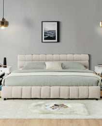 California King Size Upholstered Bed ,comfortable Upholstered Bed Frame, Chenille Fabric, With Headboard And Solid Bed Frame. With Drawer For Storage.-Beige 90.5x80.5x31