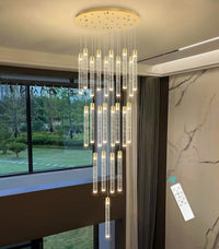 35-Light Long Large Modern Led Crystal Chandeliers Modern Spiral Chandeliers High Ceilings Chandelier for Staircase Foyer Chrome