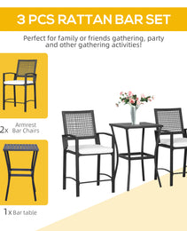 3pcs Patio Bar Set with Soft Cushion