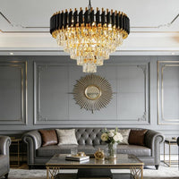 Black and Gold Crystal Chandelier, 24 Inch Black Chandelier Pendant Light 5-Tier with K9 Crystals Chandeliers for Dining Room, Bedroom, Kitchen Island, Entryway