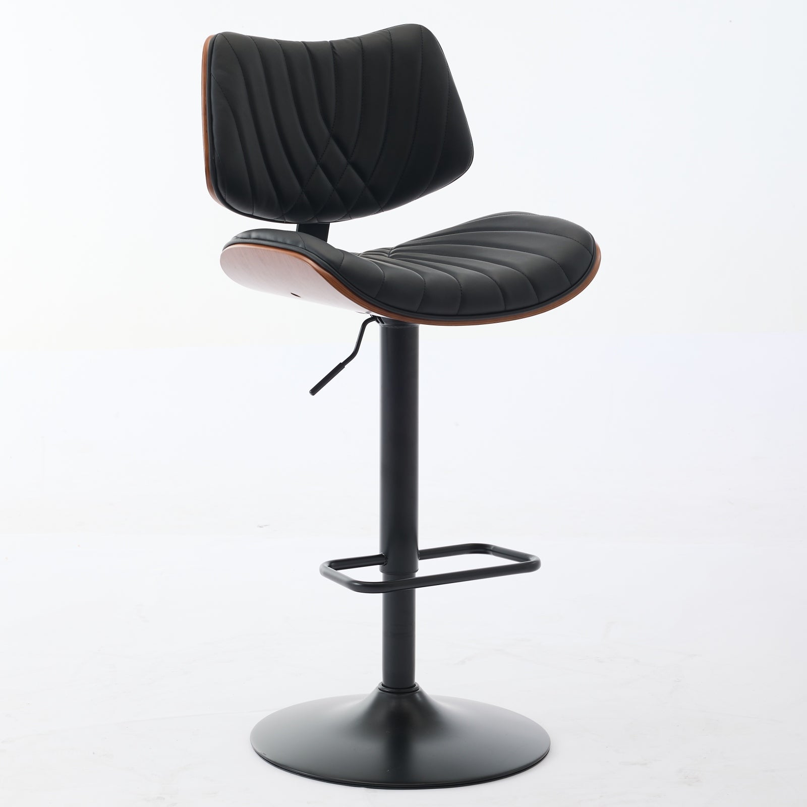 Walnut Bentwood Bar Stools Mid Century Modern Adjustable Counter Height Black Leather Upholstered 360 Swivel Bar Chairs For Kitchen Island Dining Room Cafe 1 Chair 1carton,Black