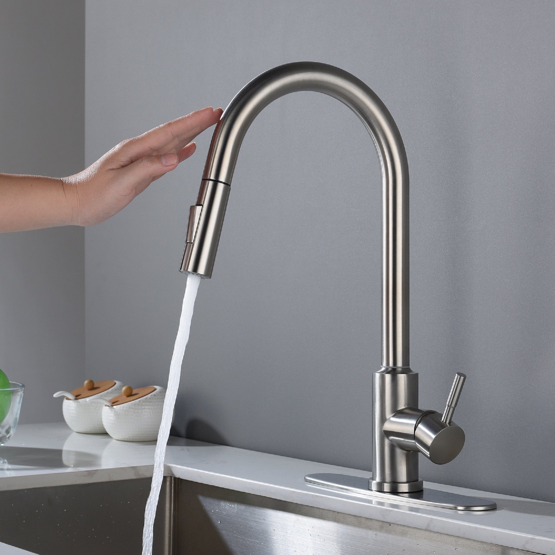 Touch Kitchen Faucet With Pull Down Sprayer Brushed Nickel