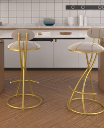 Round Bar Stools S-shaped Stripe Kitchen Stool Set Of 2 Modern Velvet Upholstered Counter Chair For Dining Room Gold  Stripe