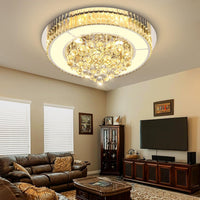 24" Modern Crystal Dimmable Chandeliers for Living Room LED Chandeliers Flush Mount Ceiling Light Fixture Dining Room Bedrooms Silver