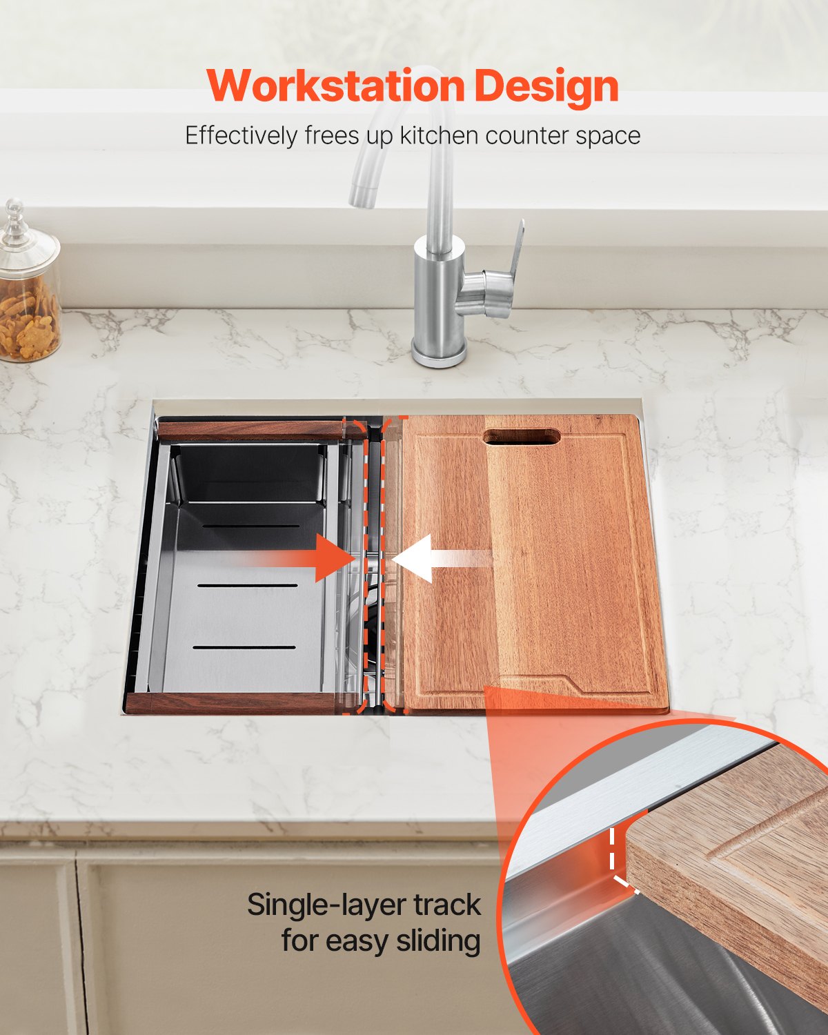 23' Kitchen Sink Undermount Single Bowl Drop-In Basin Stainless Steel Bar