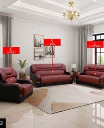 Pickup Only--Black & Red Genuine Cow Leather 3-Piece Couch Living Room Sofa Set
