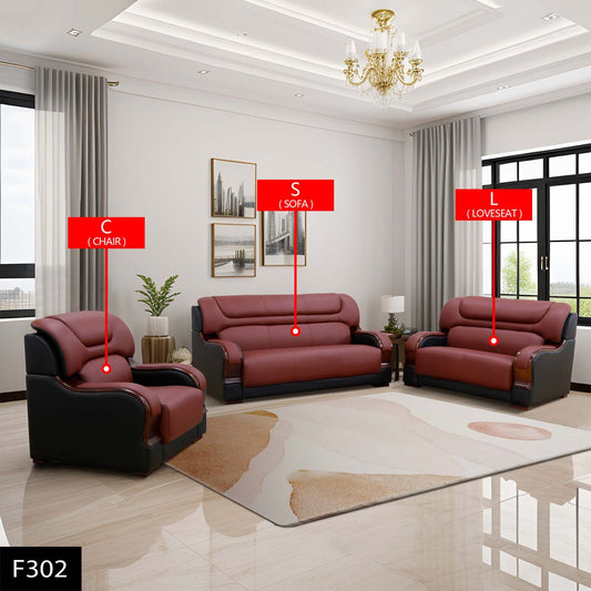 Pickup Only--Black & Red Genuine Cow Leather 3-Piece Couch Living Room Sofa Set