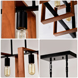 4-Light Kitchen Island Lights Pendant Light Farmhouse Dining Room Light Fixture, Rustic Wood And Black Metal Rectangular Chandelier, Hanging Lighting For Living Room,Conference Room, Home Office - CJDS