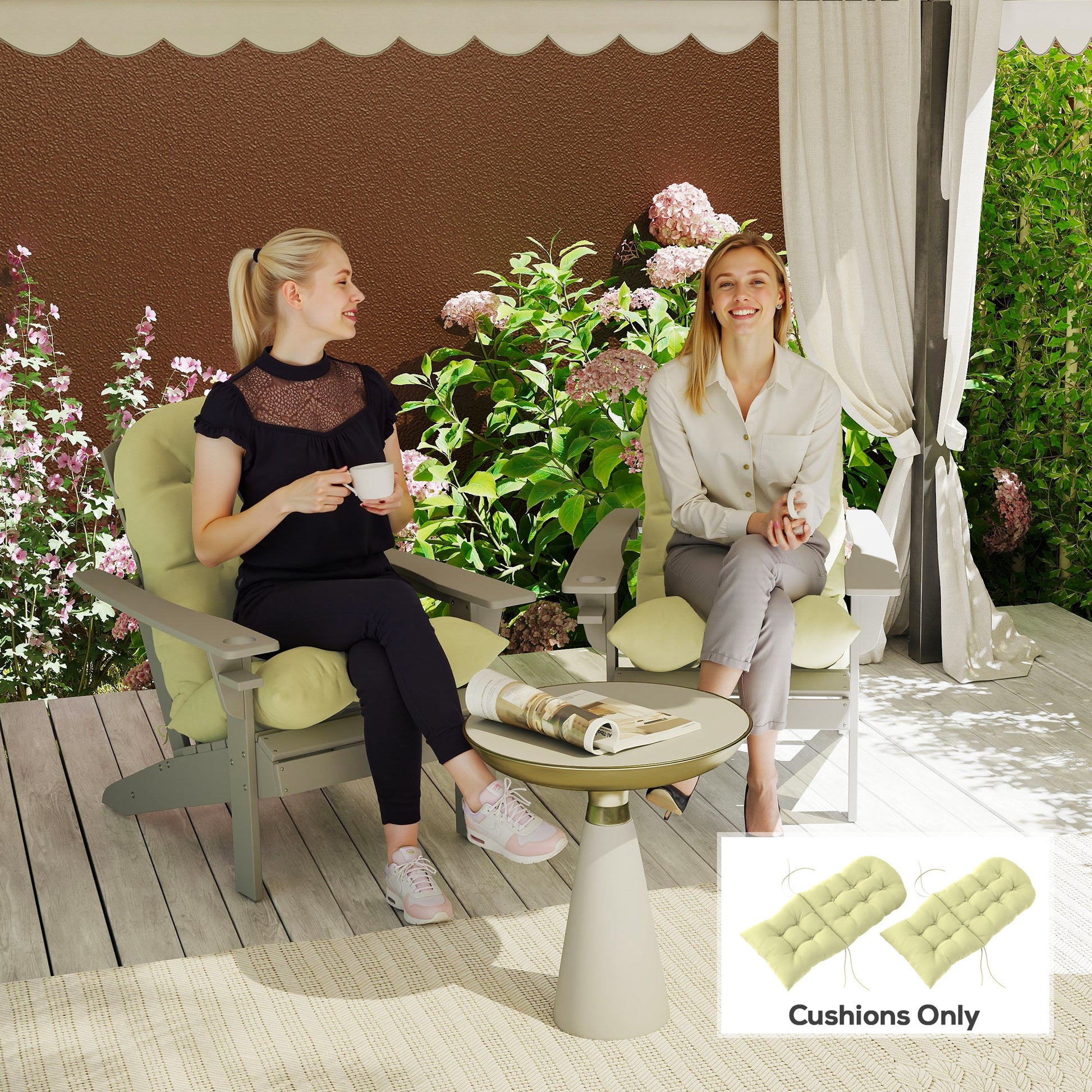 Chair Cushions Set Of 2, Tufted High Back Patio Non-Slip Cushions For Chairs, Beige