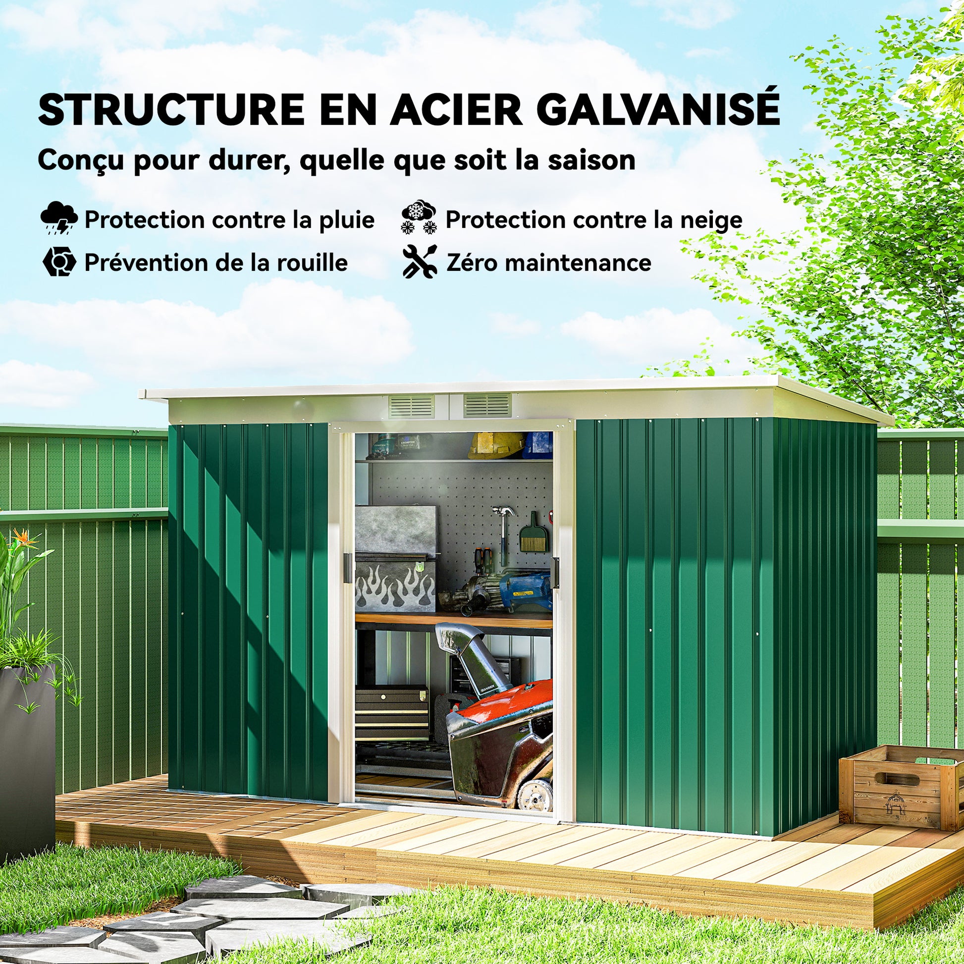 9' x 4' Metal Outdoor Storage Shed, Tool House with Double Lockable Doors for Backyard, Patio, Lawn, Garage, Dark Green