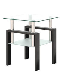 1-Piece Modern Tempered Glass Tea Table Coffee Table End Table, Square Table For Living Room, Transparent Black