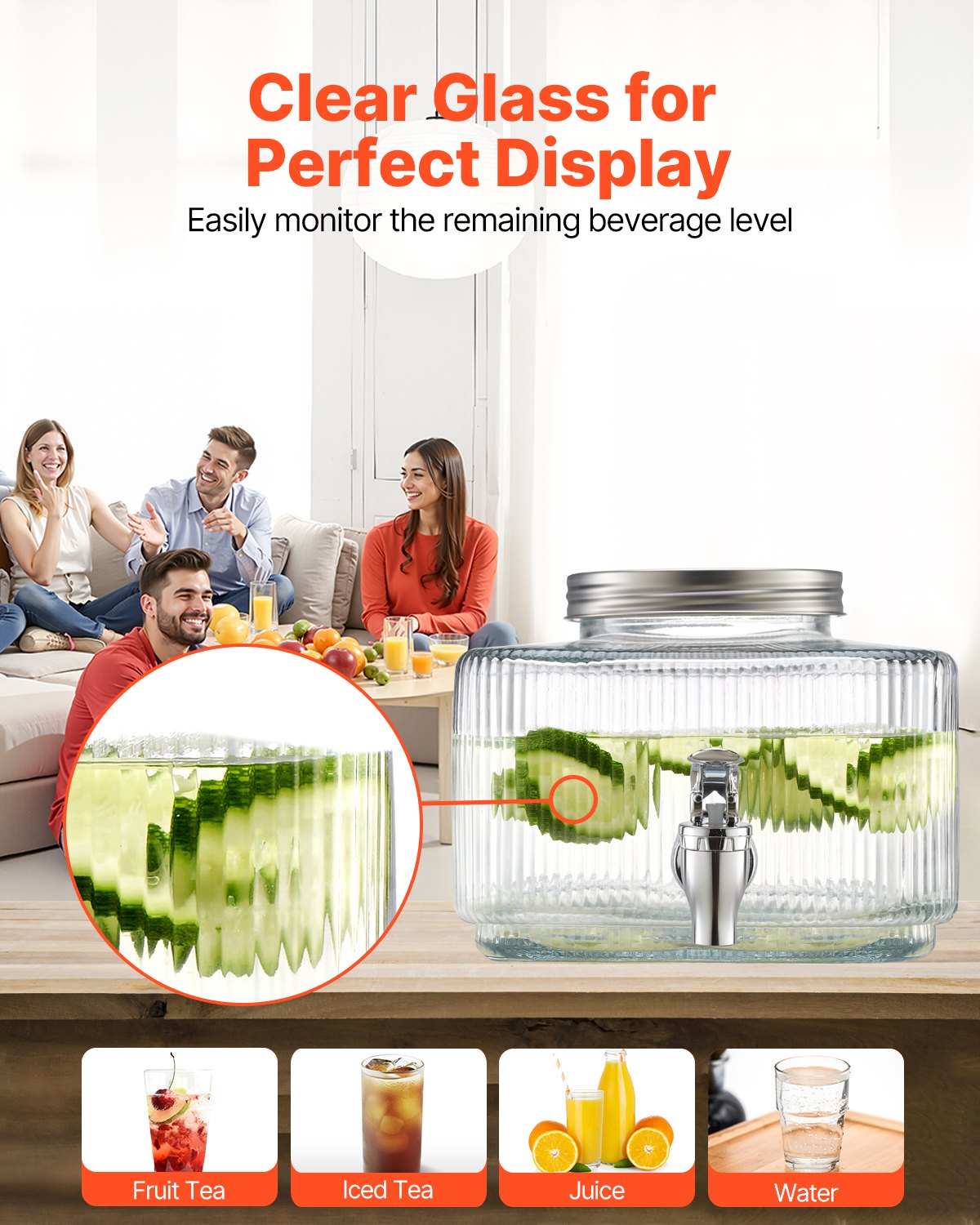 Beverage Dispenser, 0.8 Gallon Drink Dispensers For Parties, Glass Juice Dispenser With No-Drip Spigot And Lid, Iced Tea Lemonade Juice Water Dispensers For Restaurants, Hotels, Parties