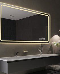 60X28 Inch LED Bathroom Mirror Vanity Mirrors With Front Lights Wall Mounted Anti-Fog Frameless Make Up Mirror With Light 5 Mm Silver Mirror Horizontal