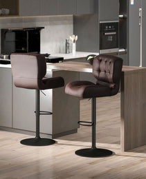Bar Height Bar Stools Set of 2 with Adjustable Seat, Adjustable Swivel Barstools with Thick Padded Cushion and Metal Footrest for Home Bar, Brown