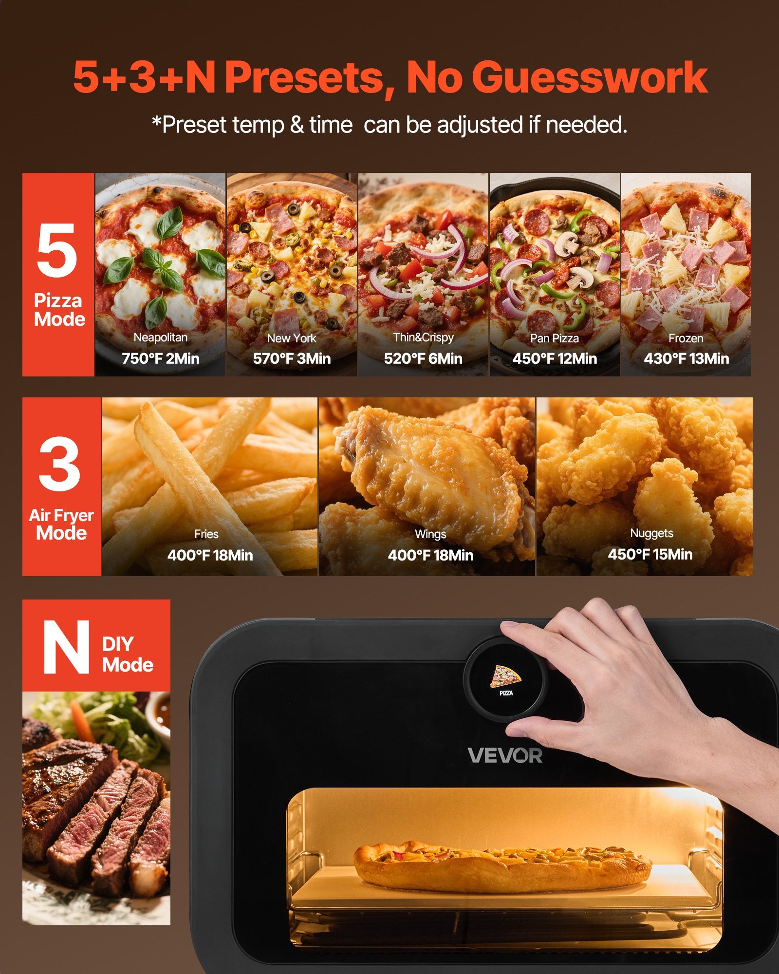 Smart Pizza Oven & Air Fryer Combo – 1700W High-Heat Countertop Baker (750°F Max)