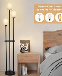 Floor Lamp With Shelf, Floor Lamp For Modern Living Room, 3 Light Standing Lamp With Linen Shade And Foot Switch Unavailable Platforms- CJDS