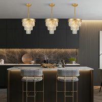 Gold Crystal Chandeliers for Dining Room，4-Lights D12 Inch
