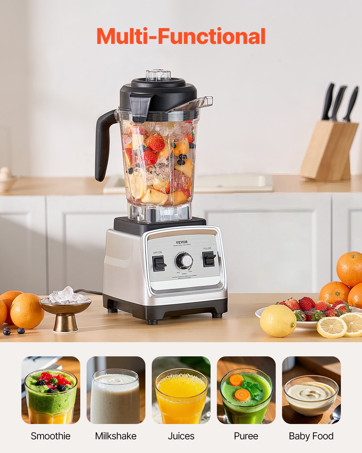 85 Oz 1400W Blender For Smoothies Food Processing Blender For Kitchen