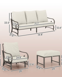 5 Piece Backyard Patio Furniture Set, Outdoor Furniture Set With 2 Rocking Chairs, 3-Seat Sofa, And 2 Ottomans, Beige