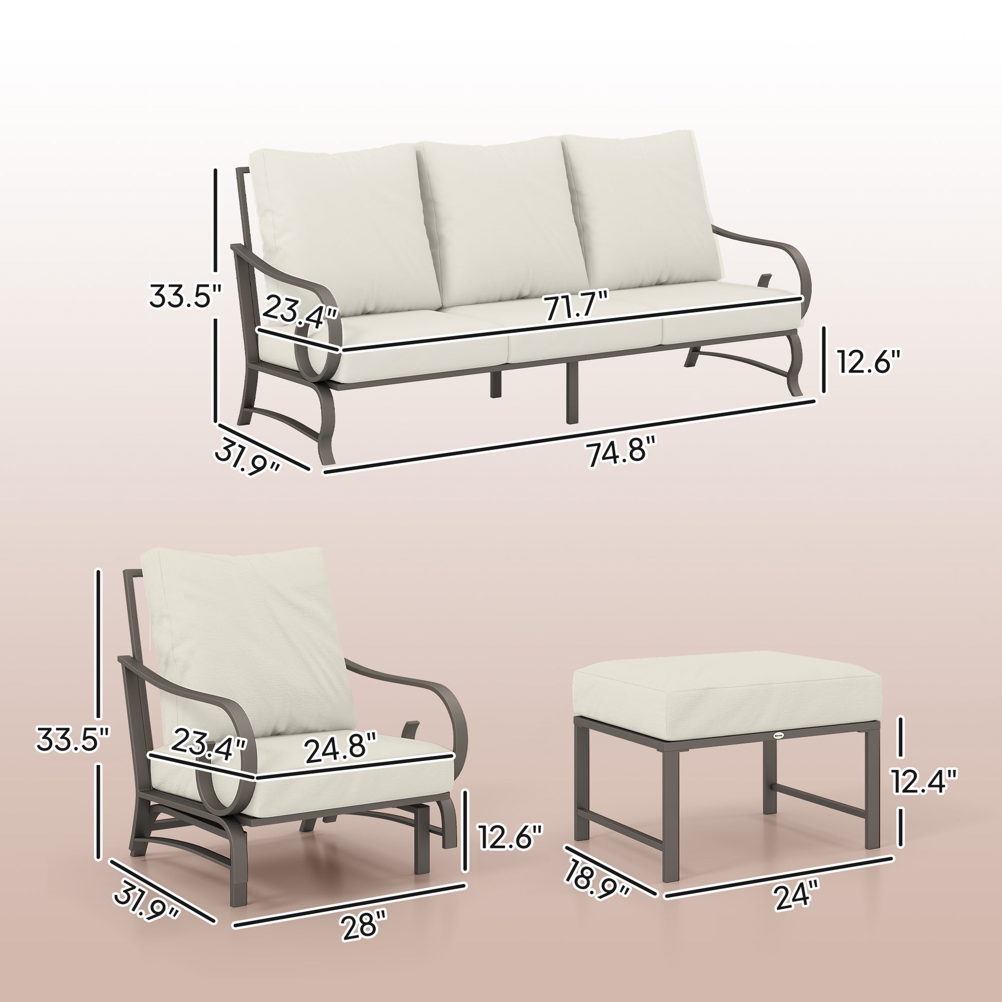 5 Piece Backyard Patio Furniture Set, Outdoor Furniture Set With 2 Rocking Chairs, 3-Seat Sofa, And 2 Ottomans, Beige