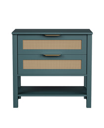 Rattan Nightstand With 2 Drawers And Storage Shelf Boho Bedside Narrow Side Table For Bedroom
