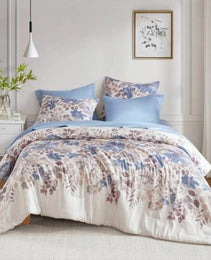 Floral Comforter Set With Bed Sheets Blue Queen