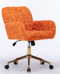 AA Furniture Office Chair,Artificial Rabbit Hair Home Office Chair With Golden Metal Base,Adjustable Desk Chair Swivel Office Chair,Vanity Chair Orange