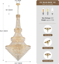 Extra Large High Ceiling Chandelier, Gold Modern Crystal Chandeliers Luxury Foyer Entrance Chandeliers for Staircase Villa Lobby Living Room, K9 Crystal Raindrop Light Fixture H91” X W47”