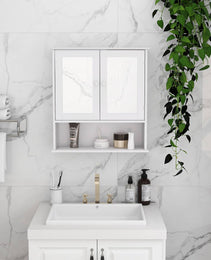 Bathroom Wall Cabinet With Doule Mirror Doors And Shelvs