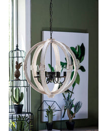 6 - Light Wood Chandelier With Adjustable Chain