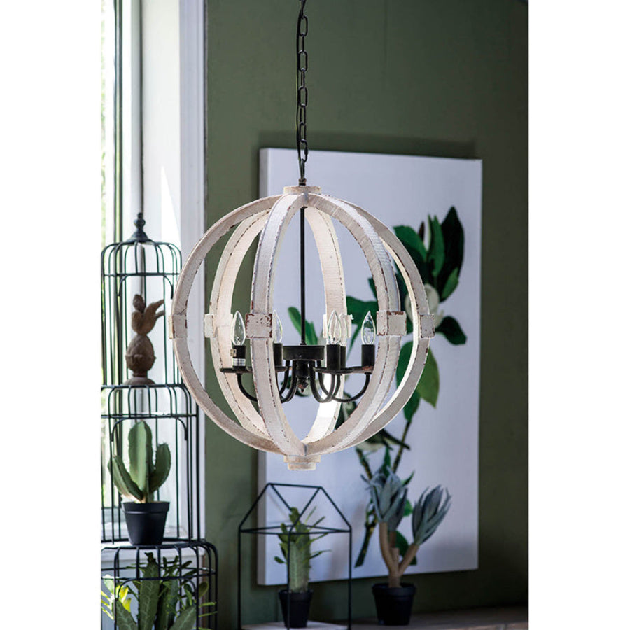 6 - Light Wood Chandelier With Adjustable Chain
