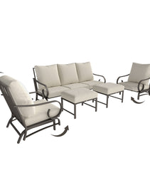 5 Piece Backyard Patio Furniture Set, Outdoor Furniture Set With 2 Rocking Chairs, 3-Seat Sofa, And 2 Ottomans, Beige