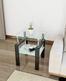 1-Piece Modern Tempered Glass Tea Table Coffee Table End Table, Square Table For Living Room, Transparent Black