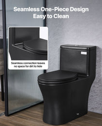 One-Piece Elongated Toilet – Vortex Dual Flush 1.0/1.28 GPF, Skirted Easy-Clean Design, Standard Height (Black & Silver, 12" Rough-In)
