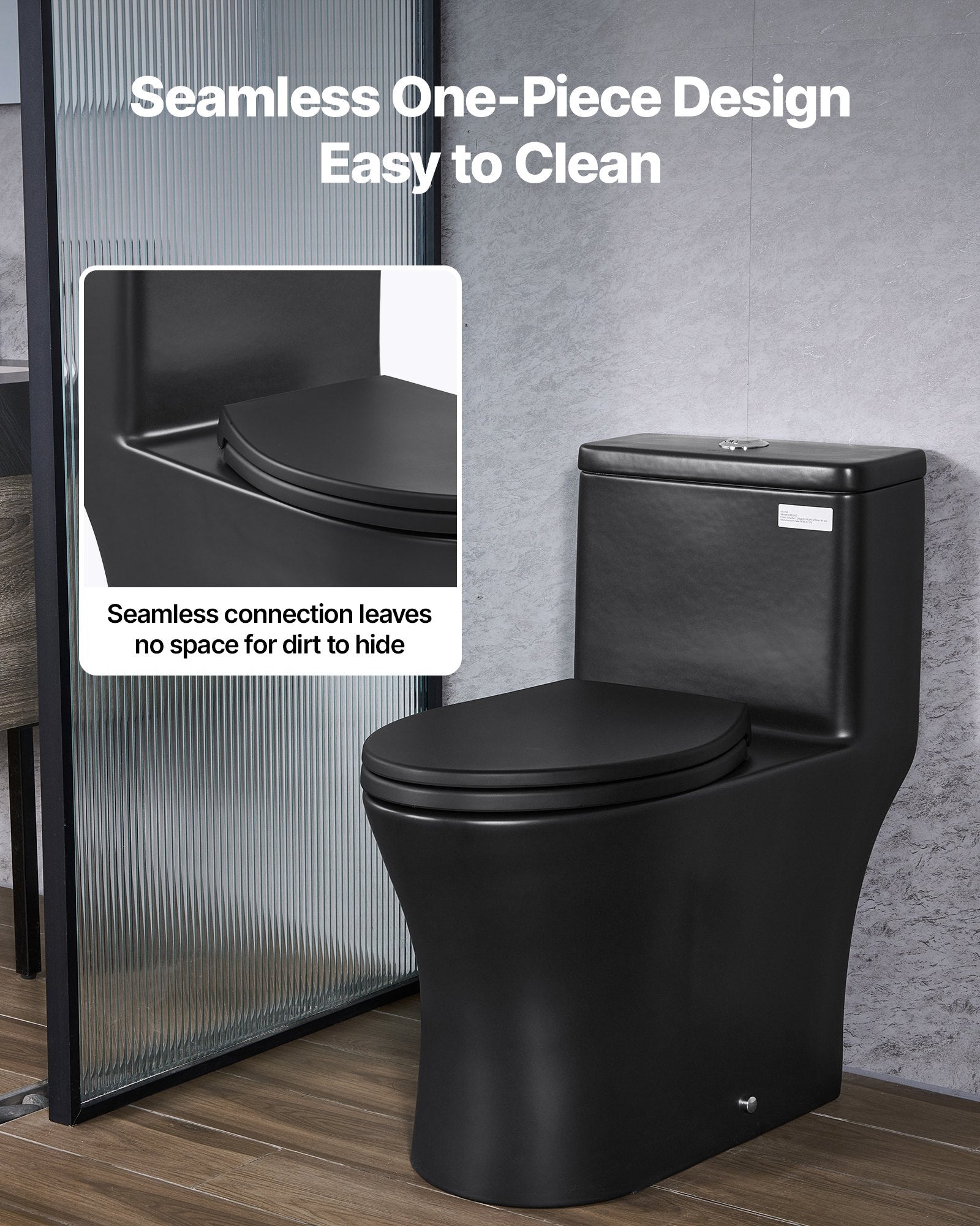 One-Piece Elongated Toilet – Vortex Dual Flush 1.0/1.28 GPF, Skirted Easy-Clean Design, Standard Height (Black & Silver, 12" Rough-In)