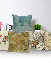 New Retro Toss Pillow Case European World Map Cushion Cover Seat Sofa Covers Morocco Linen House Home Decor Throw Pillows Cases