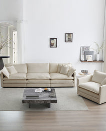 2-Piece Upholstered Sofa, Living Room Sectional Sofa Set Modern Sofa Couches Set , Deep Seat Sofa For Living Room Apartment, 1-3 Seat Beige Chenille