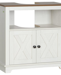 Modern Farmhouse Bathroom Sink Cabinet, Pedestal Sink Storage Cabinet with Double Doors and Shelves, White
