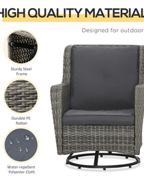 Patio Bistro Set, Porch Furniture with 360° Rotation & Rocking Function, 28.25"x30.75"x36.25", Gray