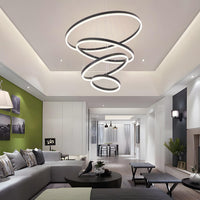 4 Ring Modern Black Chandelier, Circles Pendant Light Fixture for High Ceiling, Led Acrylic Chandelier, Dimmable 78.74'' High Ceiling Light with Remote for Dining Room Staircase Foyer
